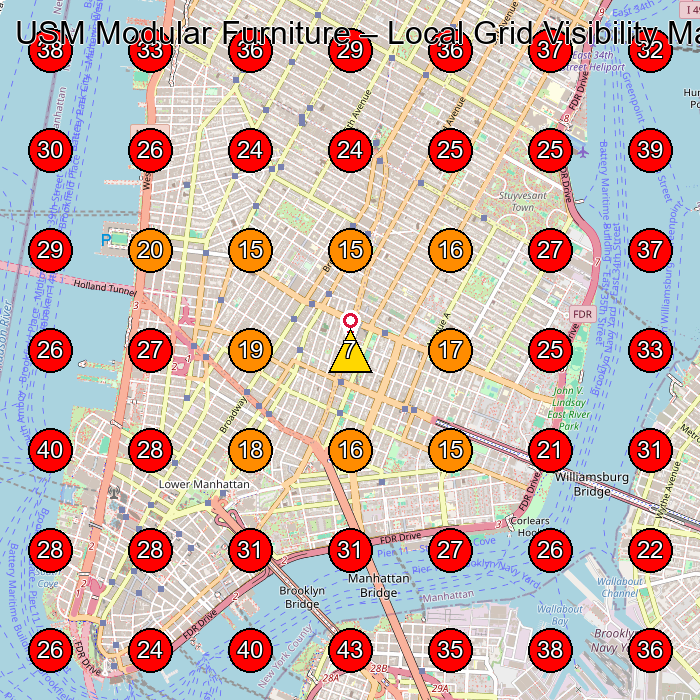 USM Modular Furniture GeoGrid visibility map for Furniture Store in New York